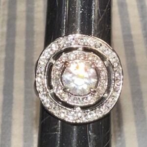 Silver Tone Double Halo‎ Round Cut Crystal Statement Cocktail Ring Size 6.25